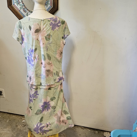 Beautiful VTG Seafoam and Lavender Floral Print Dress by J.B.S. LTD Sz 14 - Picture 5 of 9